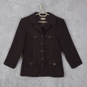 Vintage Old Navy Coat Jacket S Brown Recycled Wool Blend Belted Pockets Watson